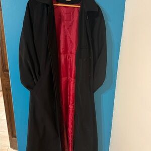 Sanyo New York Black Full Length Trench Coat with Crimson Embroidered Lining